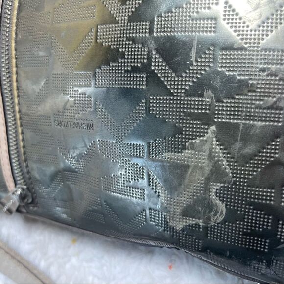 MICHAEL KORS  MIRROR METALLIC LOGO  metallic gold crossbody bag tan leather trim - Picture 14 of 16